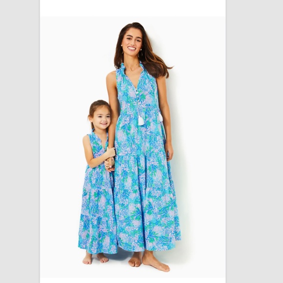 $198 NWT LILLY PULITZER MALONE MAXI DRESS LAS OLAS AQUA STRONG CURRENT SEA XL - Picture 4 of 13
